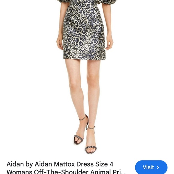 NWT Aidan by Aidan Mattox Black and Cream Leopard Dress 0 off the shoulder - Picture 2 of 9